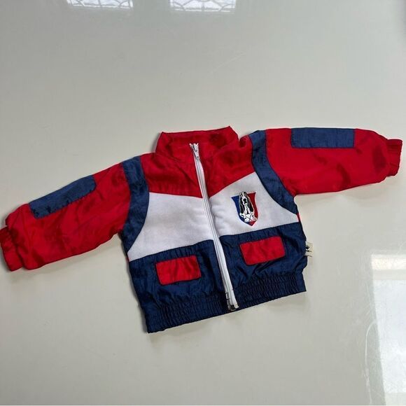 Retro 1990s Red White Blue Puppy Nylon Windbreaker Track Jacket - Picture 4 of 9